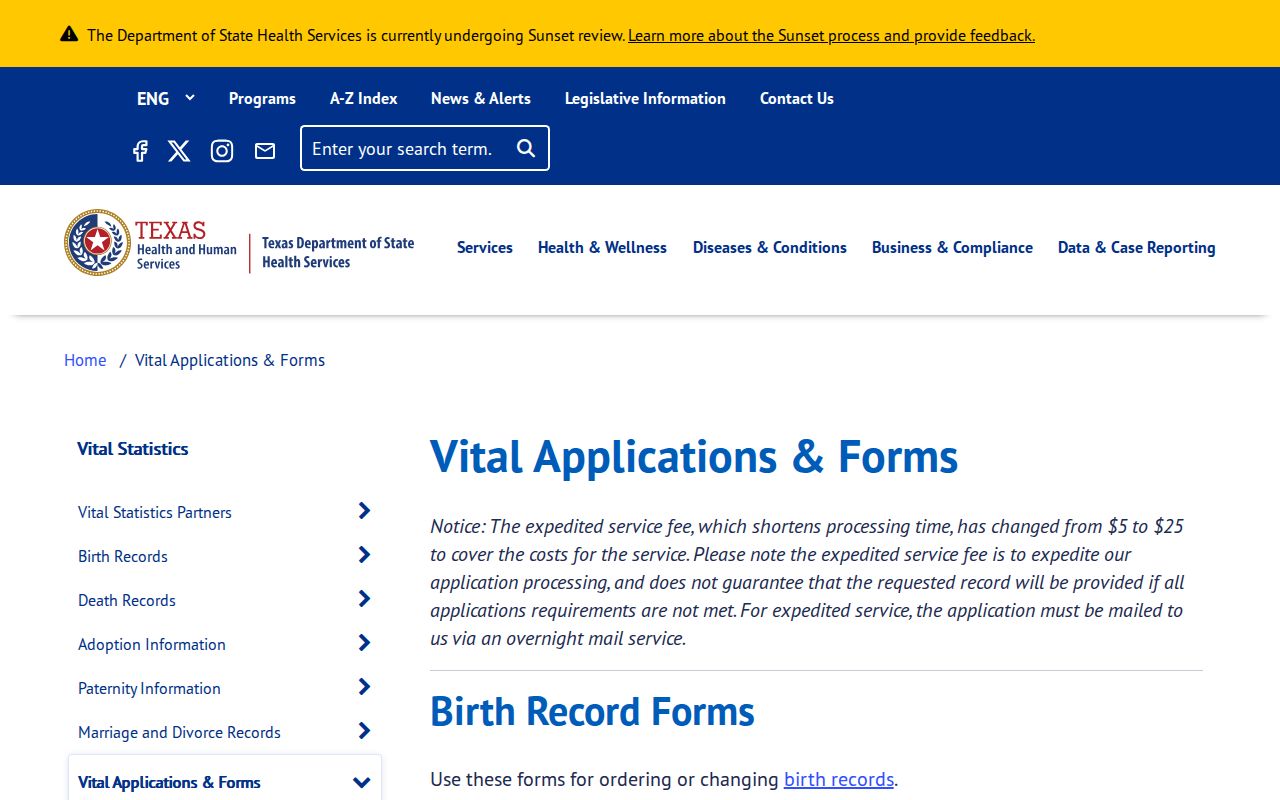 Leander resident lookup Texas vital records applications