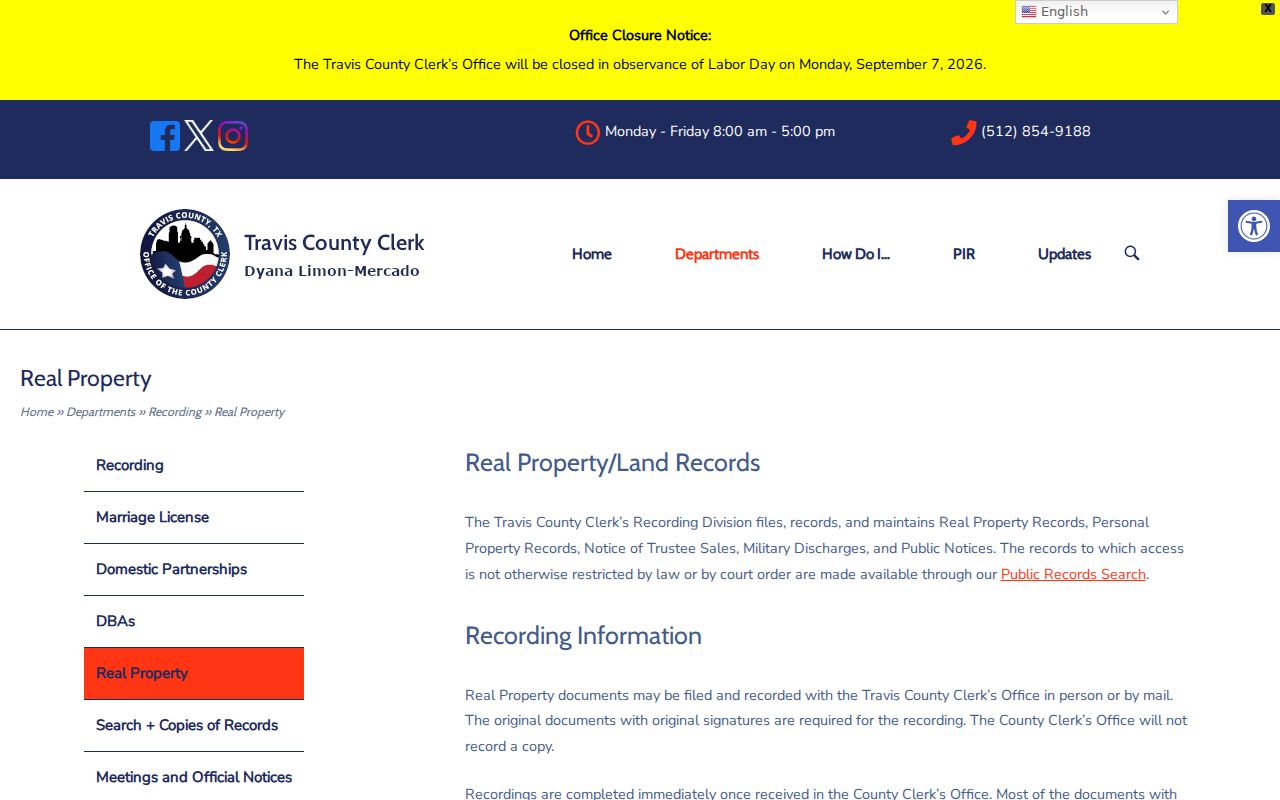 Leander street directory Travis County real property records