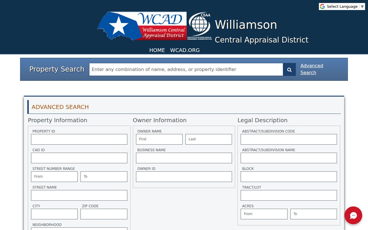 Leander street directory WCAD advanced parcel search